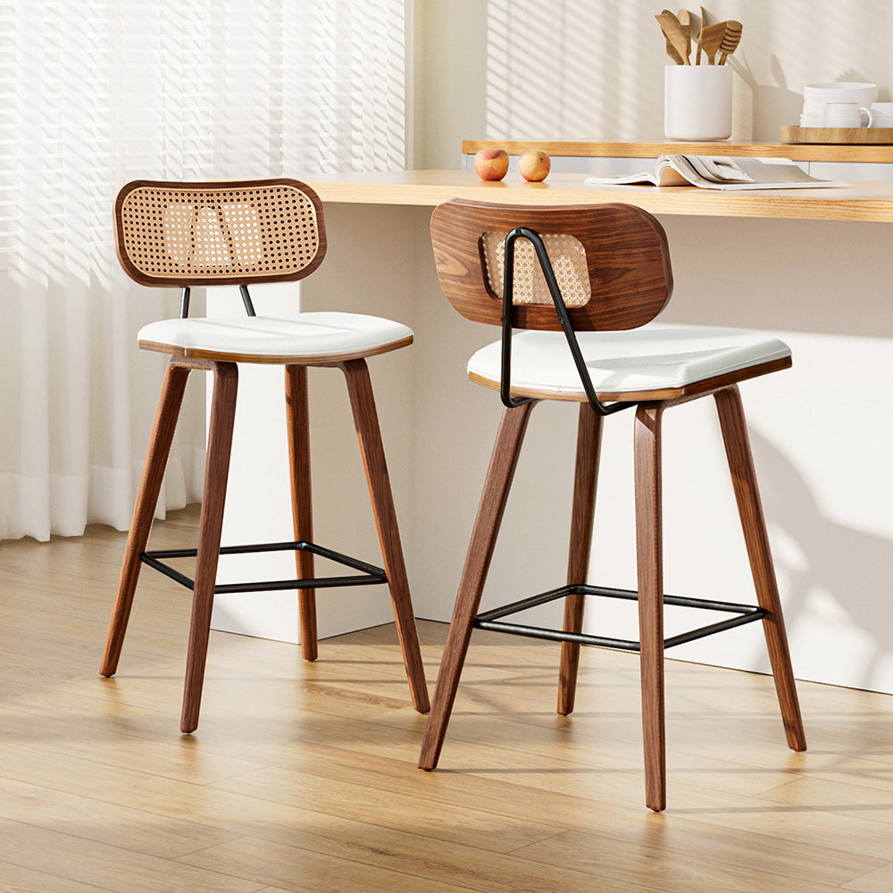Kaia Rattan & PU Leather Counter Stool Set of 2 – Beige & Walnut — image 7