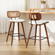 Kaia Rattan & PU Leather Counter Stool Set of 2 – Beige & Walnut — image 7