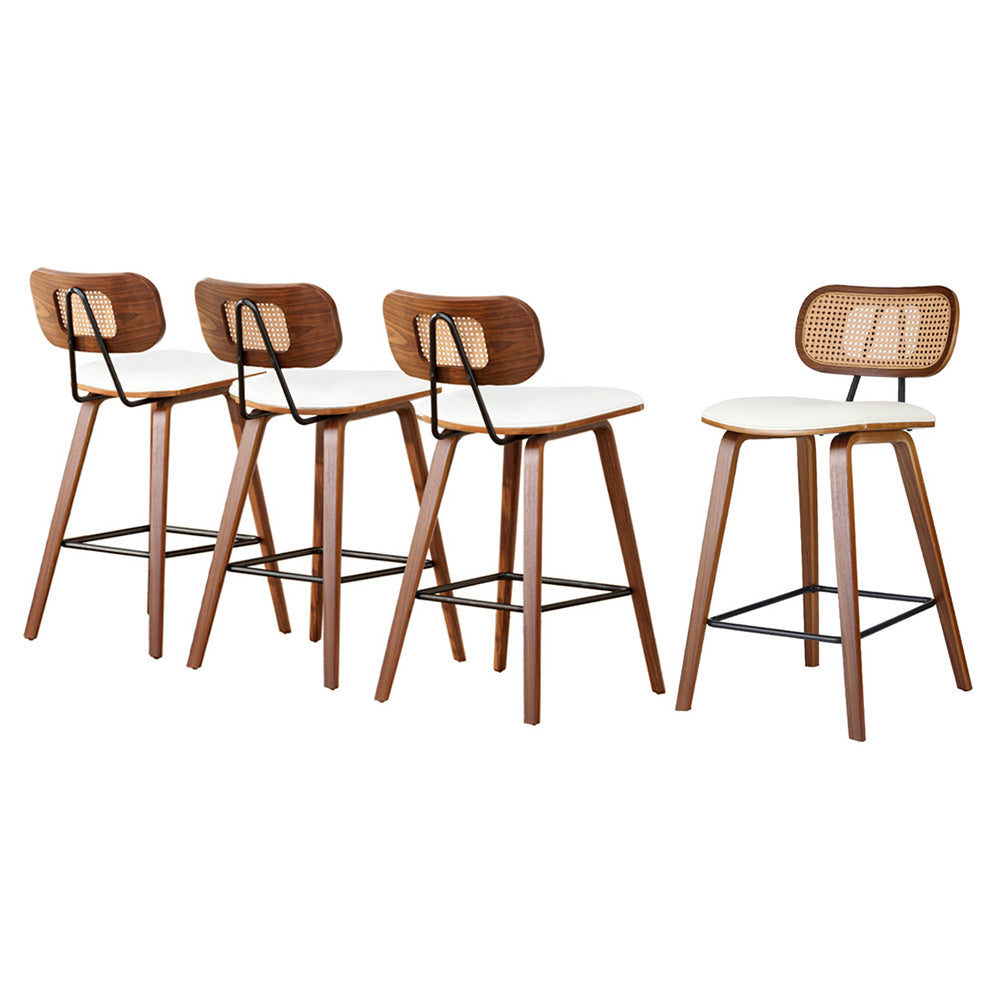 Kaia Rattan & PU Leather Counter Stool Set of 4 – Beige & Walnut — image 1