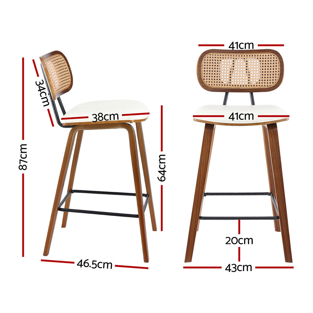 Kaia Rattan & PU Leather Counter Stool Set of 4 – Beige & Walnut — image 2