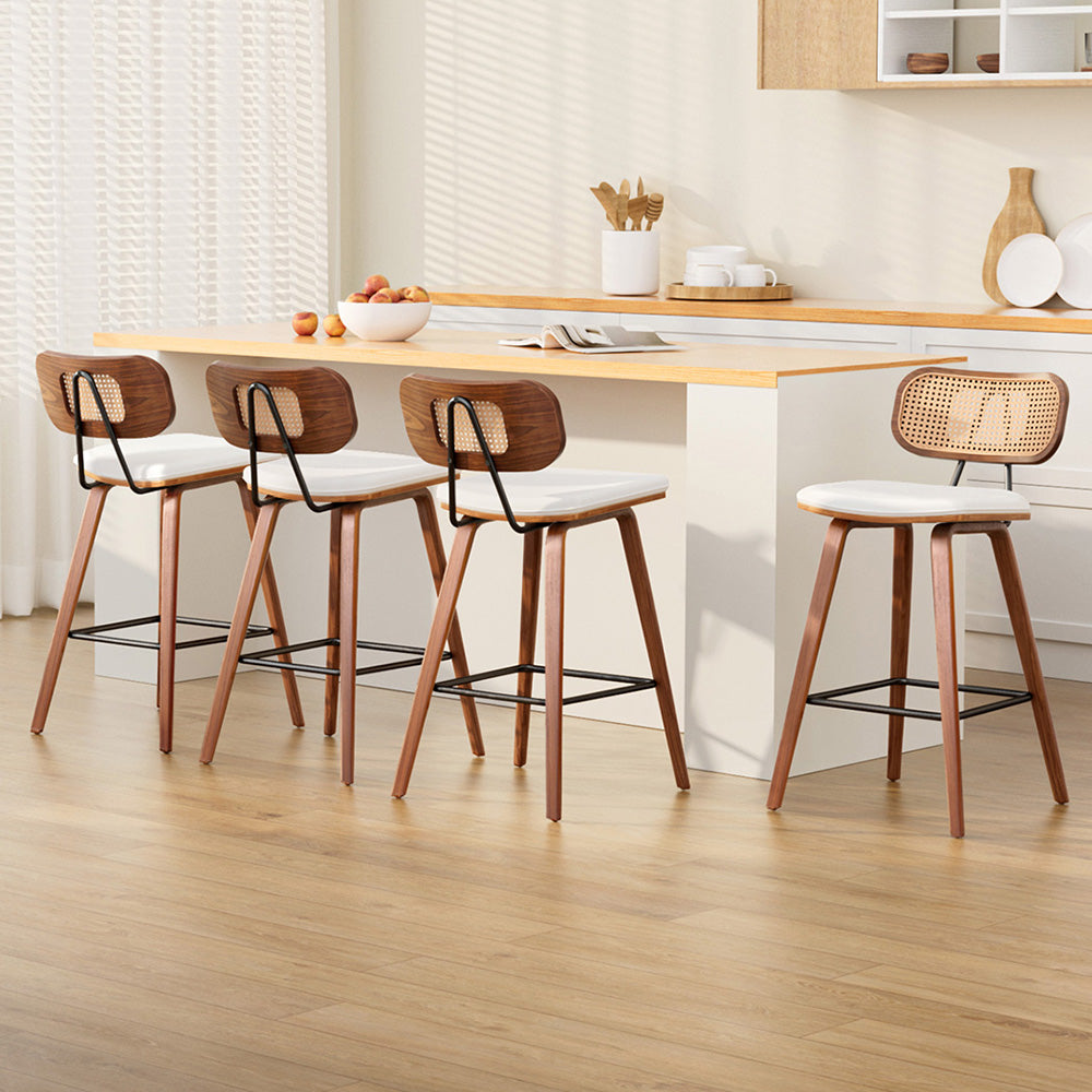Kaia Rattan & PU Leather Counter Stool Set of 4 – Beige & Walnut — image 7