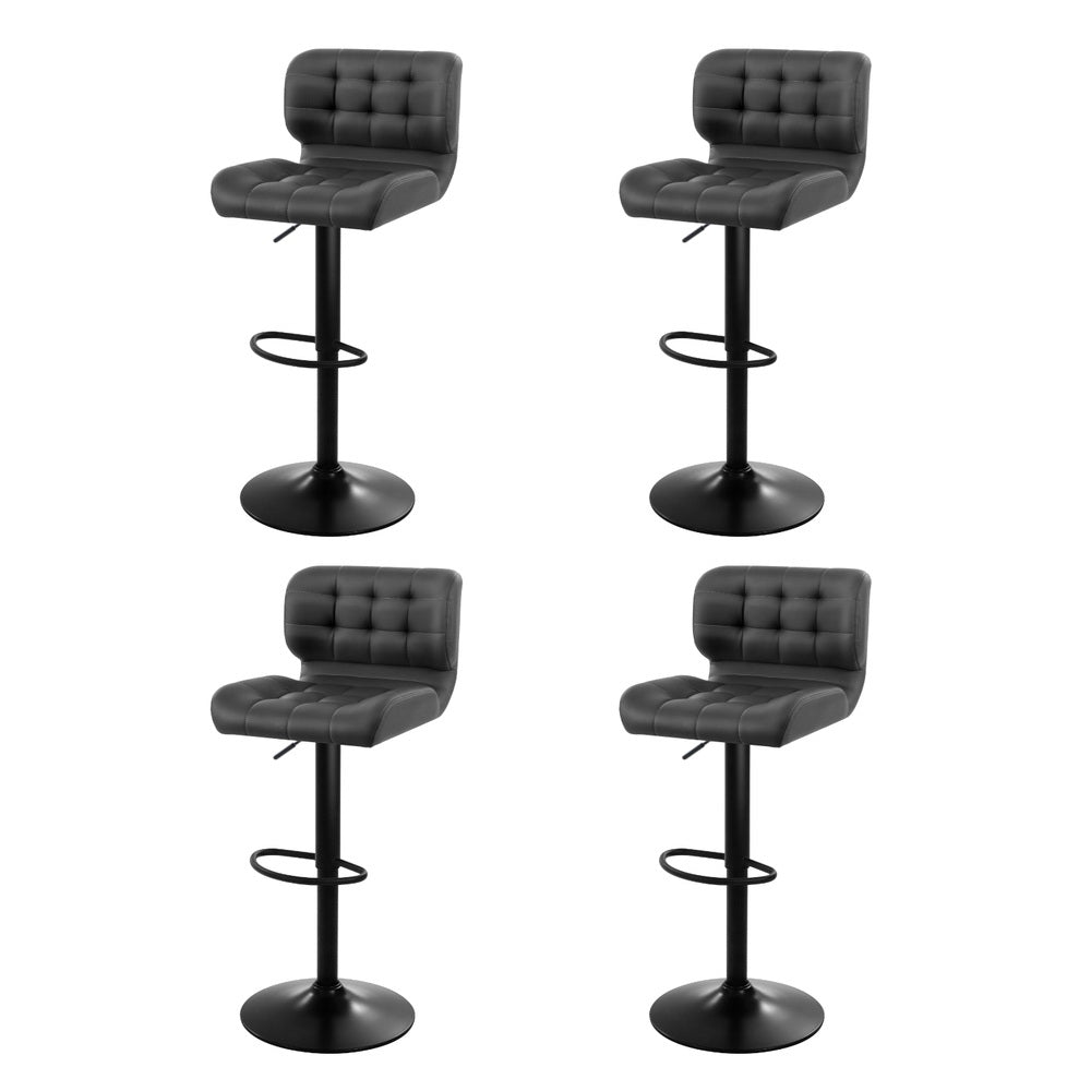 Elara PU Leather Gas-Lift Swivel Bar Stool Set of 4 – Grey