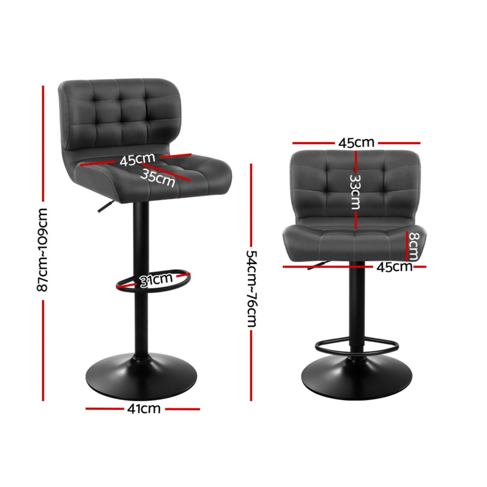 Elara PU Leather Gas-Lift Swivel Bar Stool Set of 4 – Grey