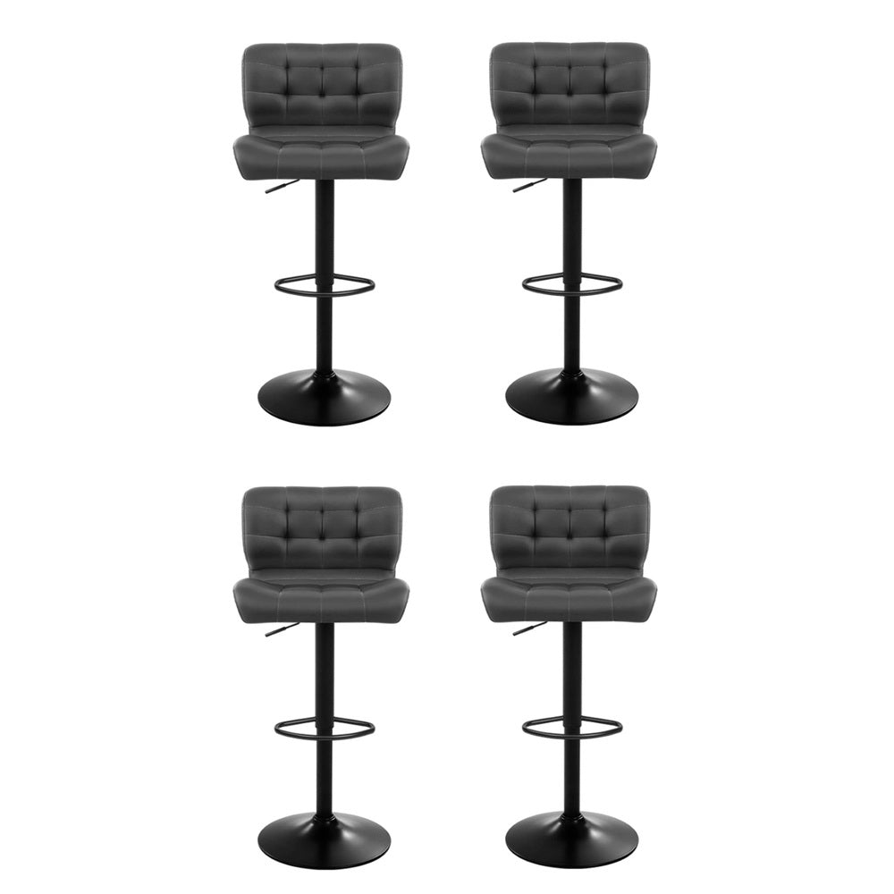 Elara PU Leather Gas-Lift Swivel Bar Stool Set of 4 – Grey