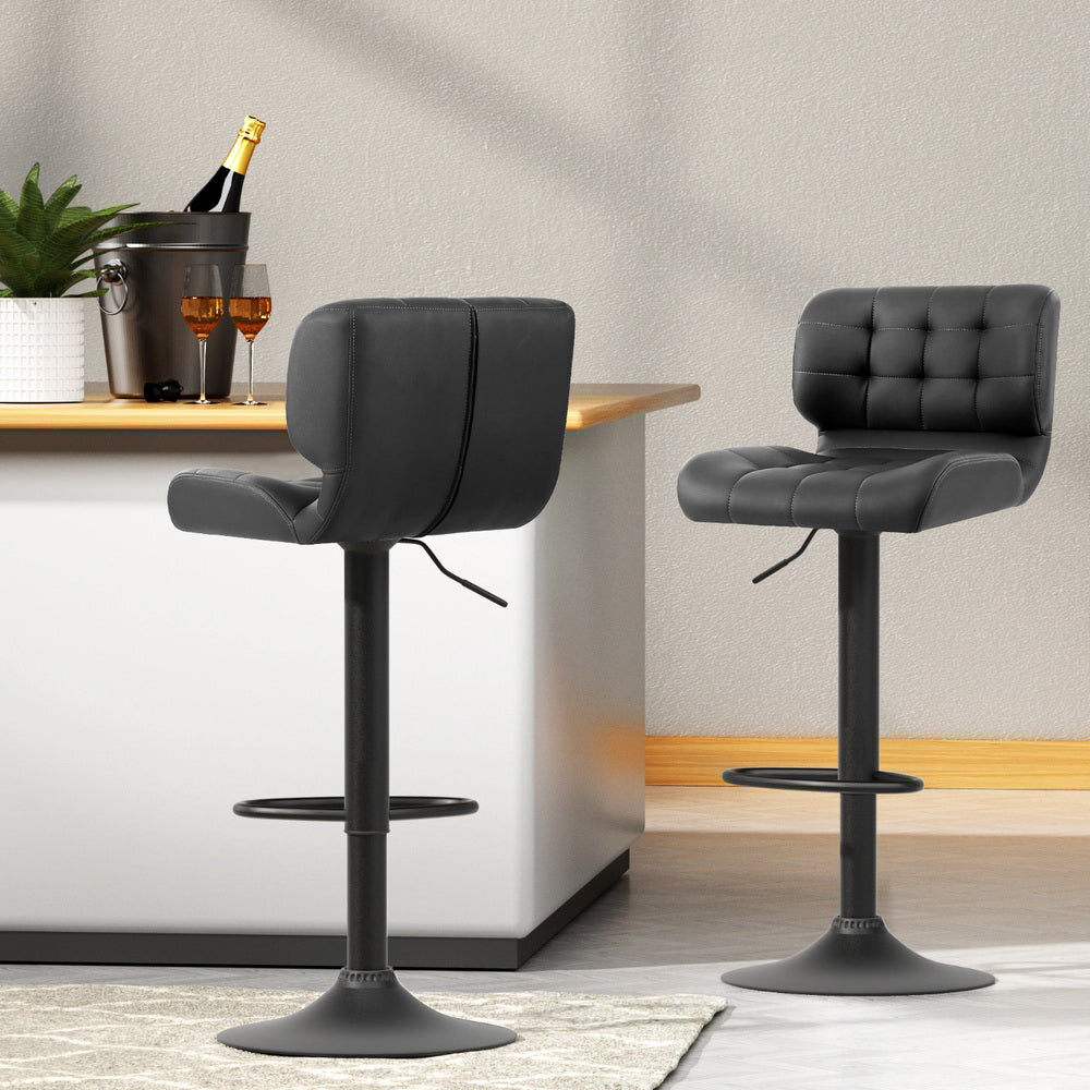 Elara PU Leather Gas-Lift Swivel Bar Stool Set of 4 – Grey