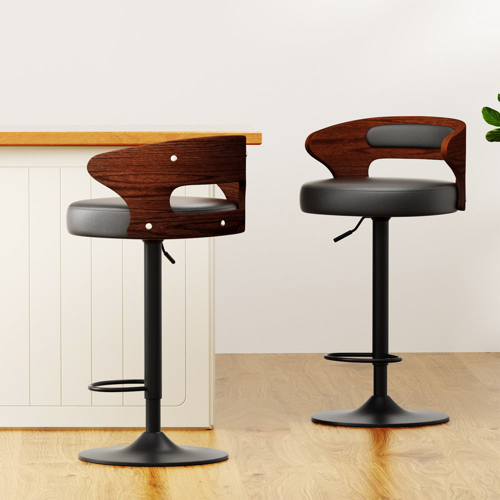 Gabriel PU Leather Gas-Lift Swivel Bar Stool Set of 4 – Black