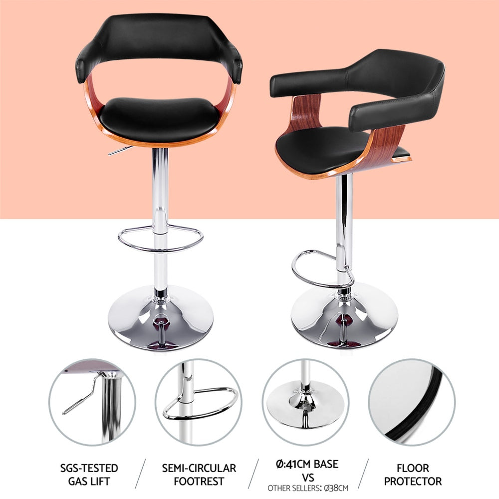 Selina PU Leather Gas-Lift Swivel Bar Stool Set of 4 – Black
