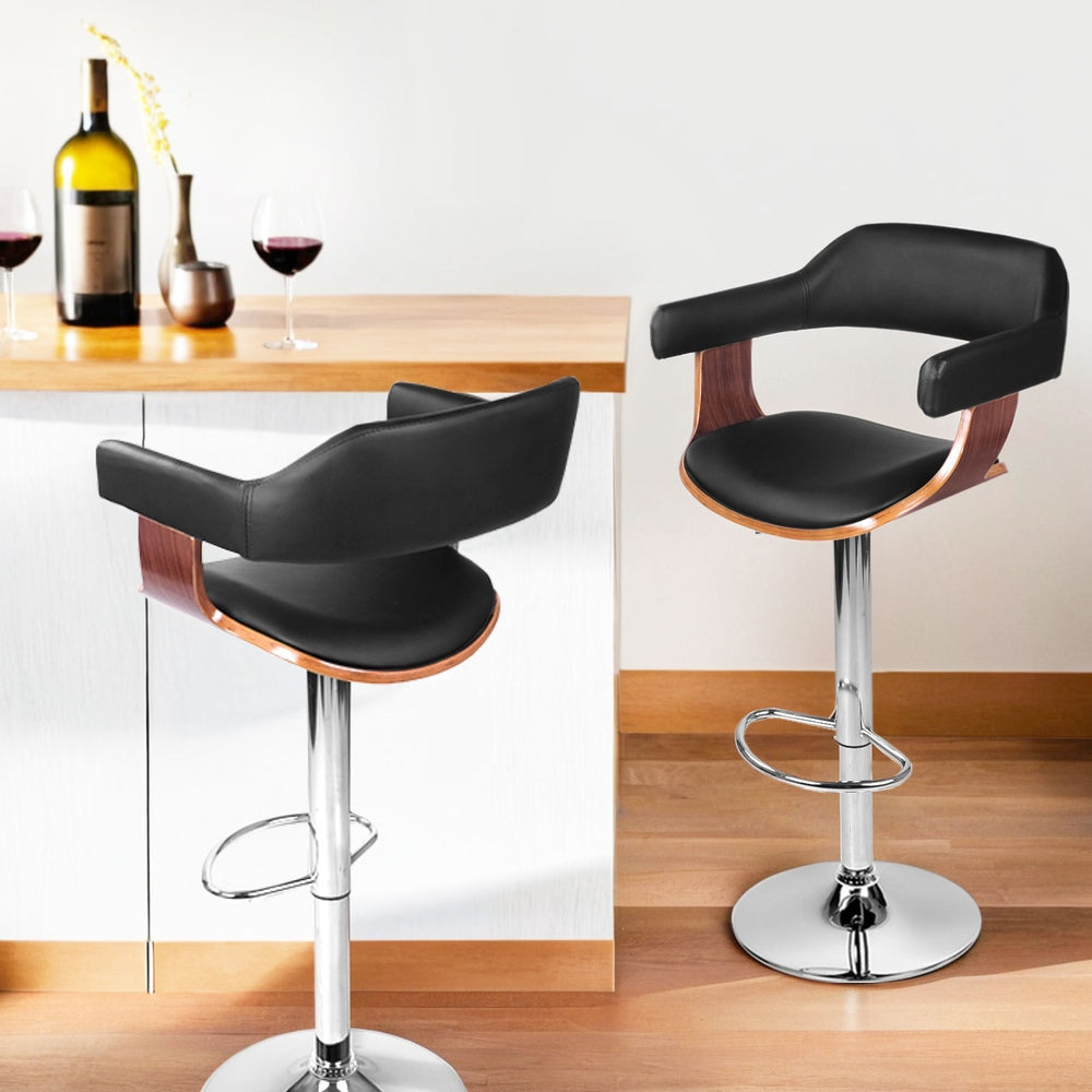 Selina PU Leather Gas-Lift Swivel Bar Stool Set of 4 – Black