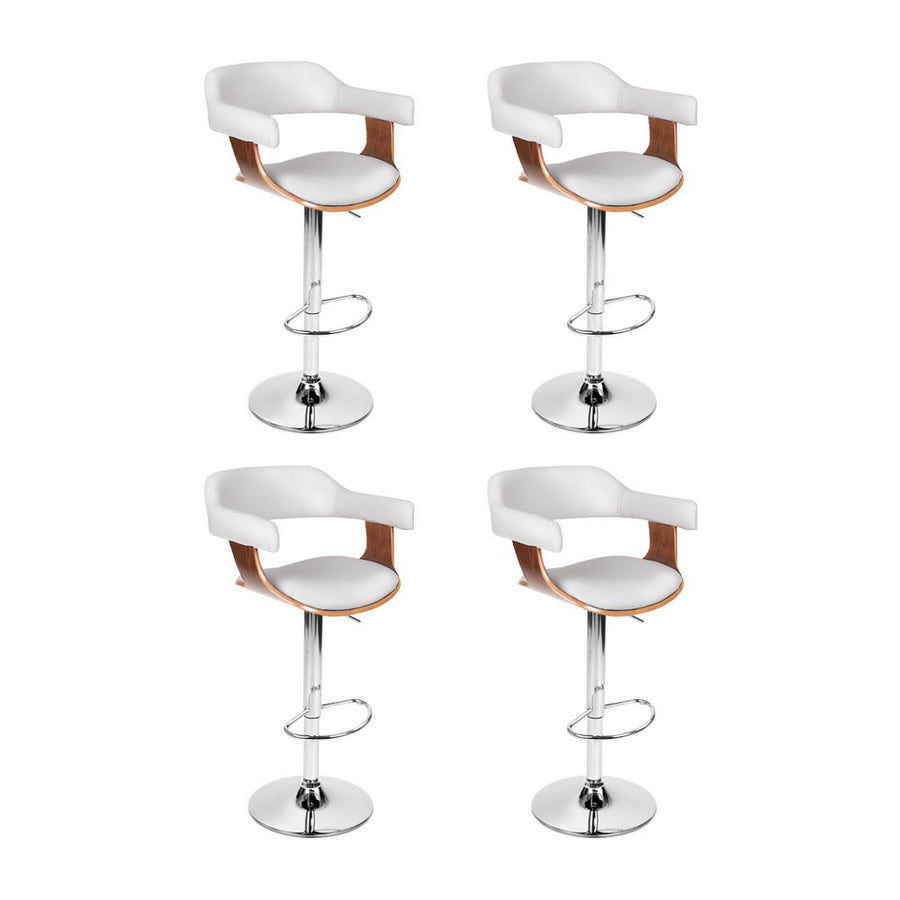 Selina PU Leather Gas-Lift Swivel Kitchen Bar Stool Set of 4 – White & Wood — image 1