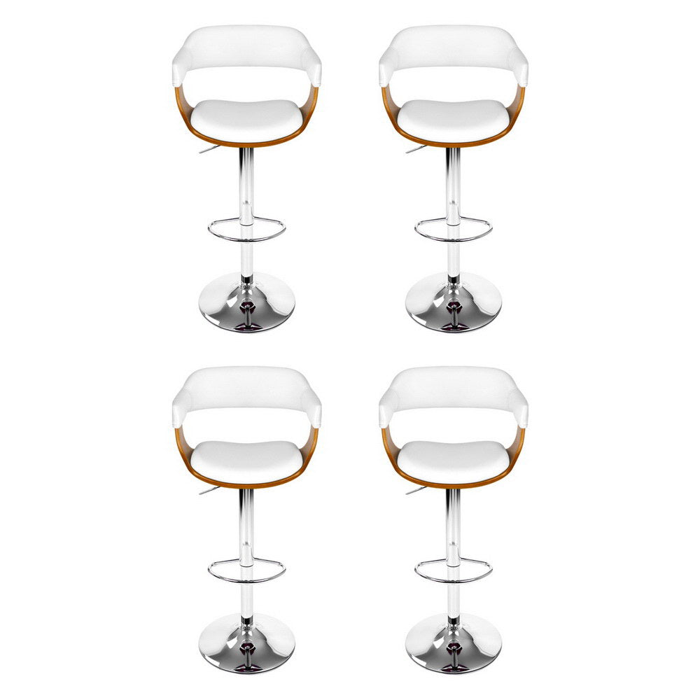 Selina PU Leather Gas-Lift Swivel Kitchen Bar Stool Set of 4 – White & Wood — image 3