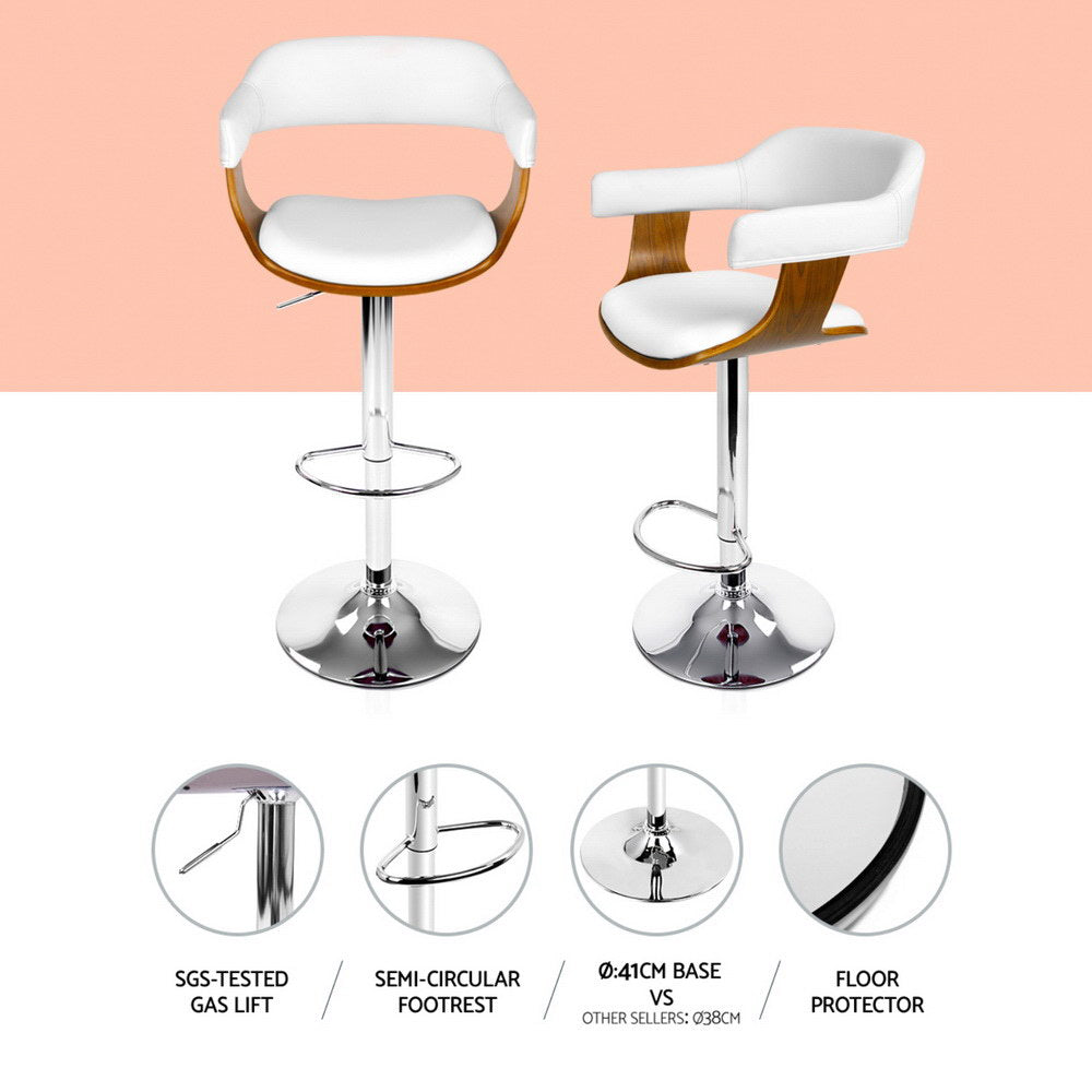 Selina PU Leather Gas-Lift Swivel Kitchen Bar Stool Set of 4 – White & Wood — image 5