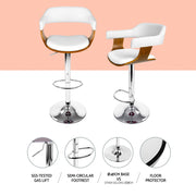 Selina PU Leather Gas-Lift Swivel Kitchen Bar Stool Set of 4 – White & Wood — image 5