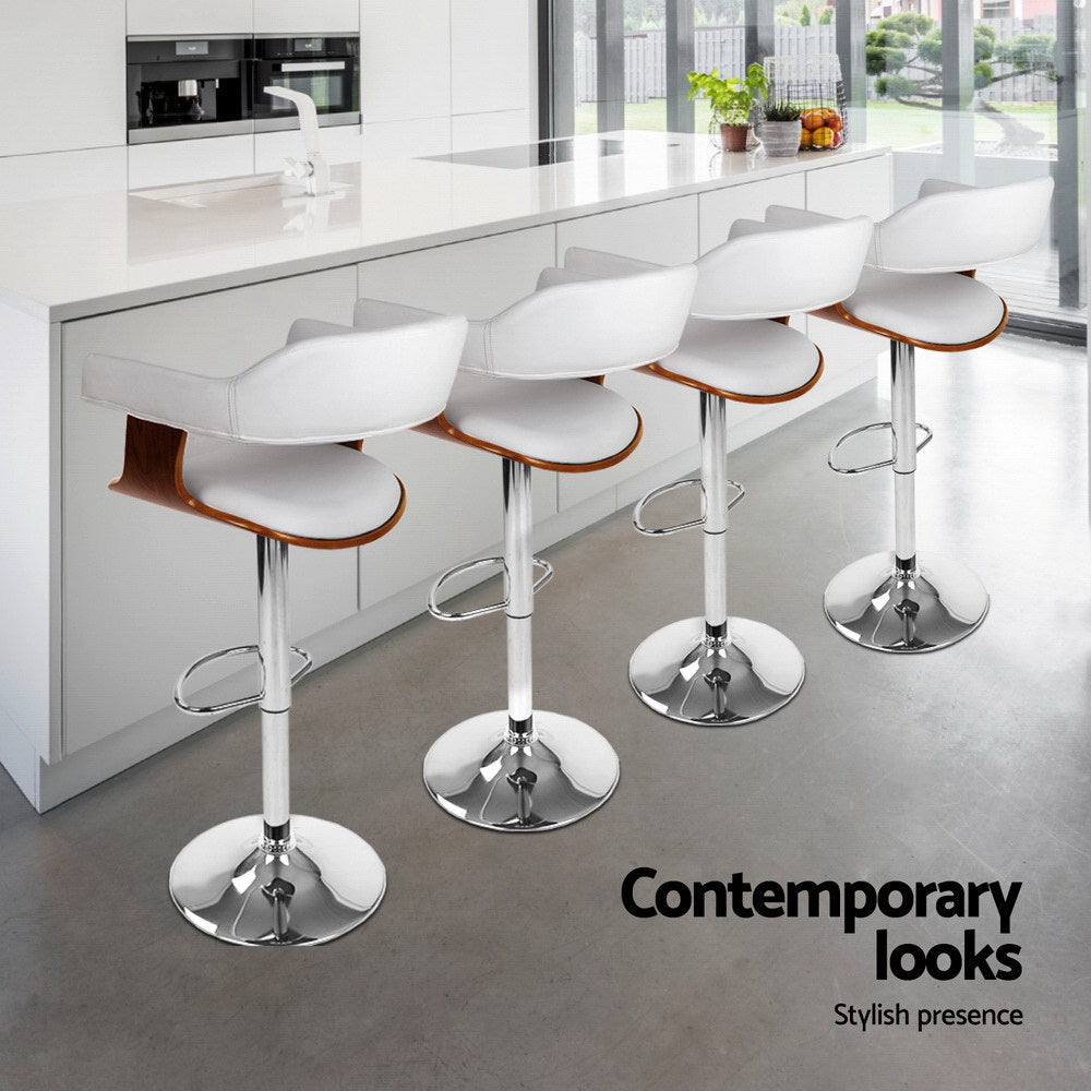 Selina PU Leather Gas-Lift Swivel Kitchen Bar Stool Set of 4 – White & Wood — image 6