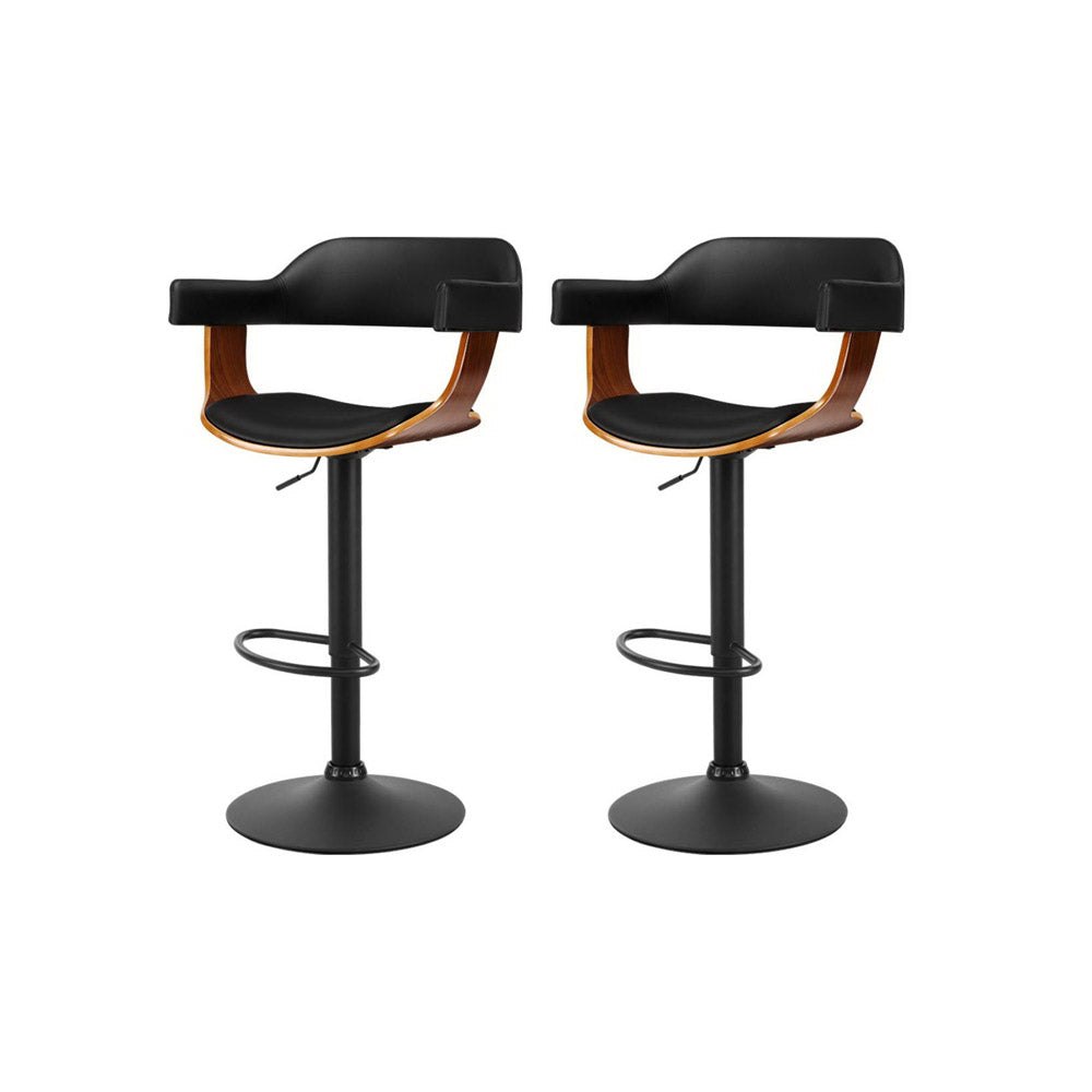 Sabrina PU Leather Gas-Lift Swivel Bar Stool Set of 2 – Black