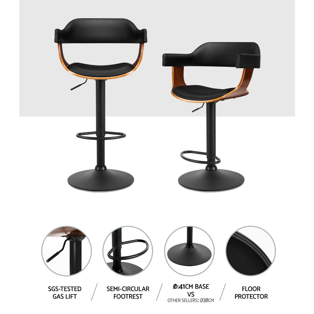 Sabrina PU Leather Gas-Lift Swivel Bar Stool Set of 2 – Black