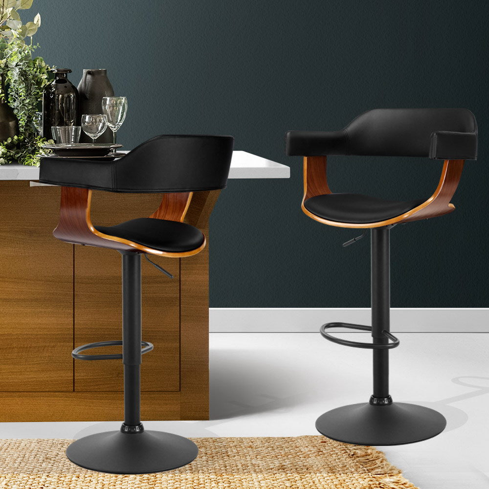 Sabrina PU Leather Gas-Lift Swivel Bar Stool Set of 2 – Black