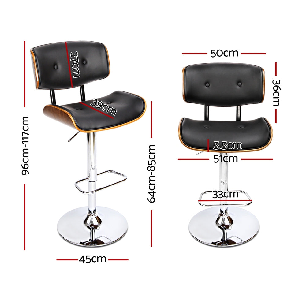Cherry PU Leather Gas-Lift Swivel Bar Stool Set of 4 – Black