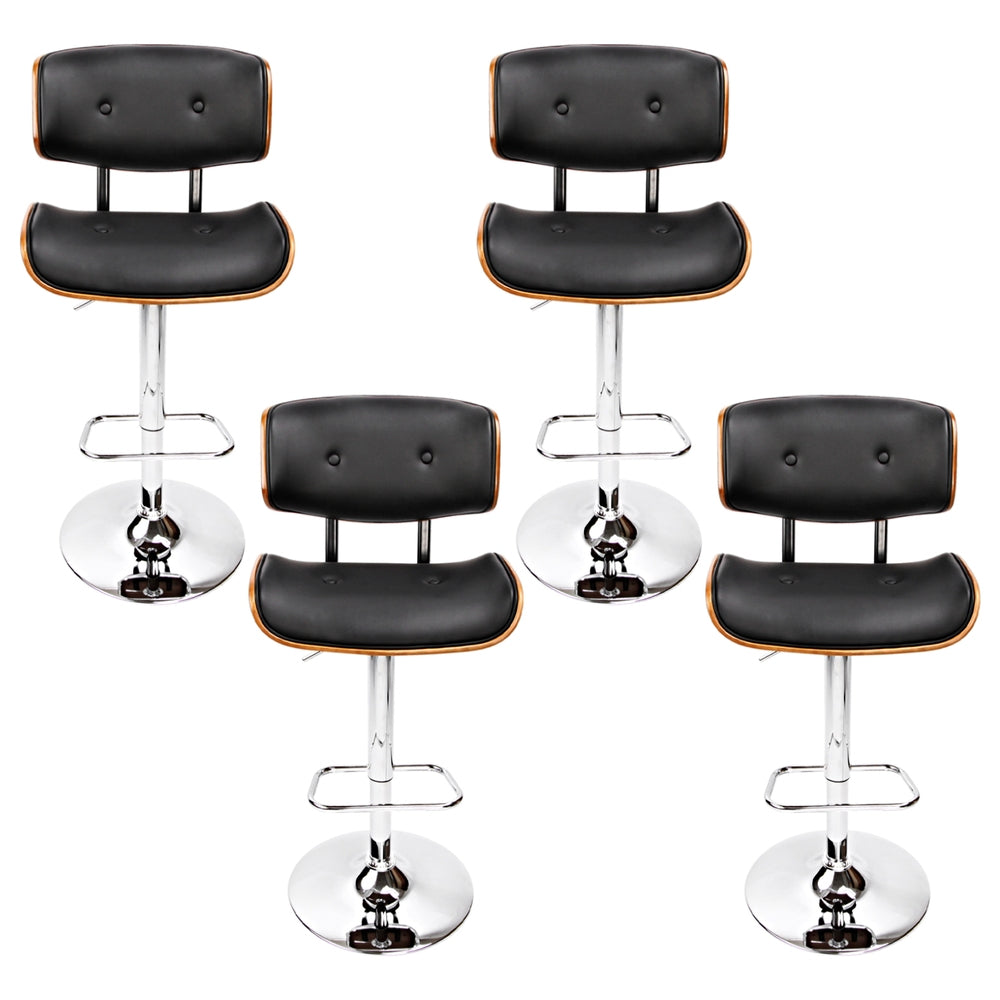 Cherry PU Leather Gas-Lift Swivel Bar Stool Set of 4 – Black