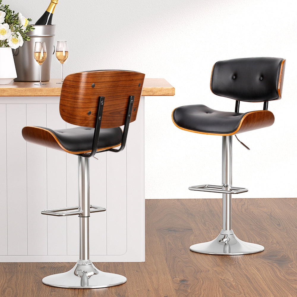 Cherry PU Leather Gas-Lift Swivel Bar Stool Set of 4 – Black