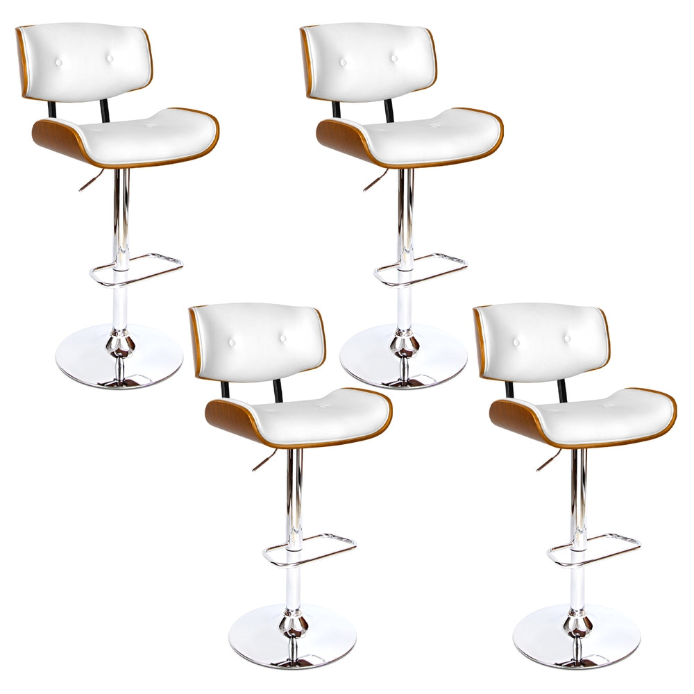 Cherry PU Leather Gas-Lift Swivel Bar Stool Set of 4 – White