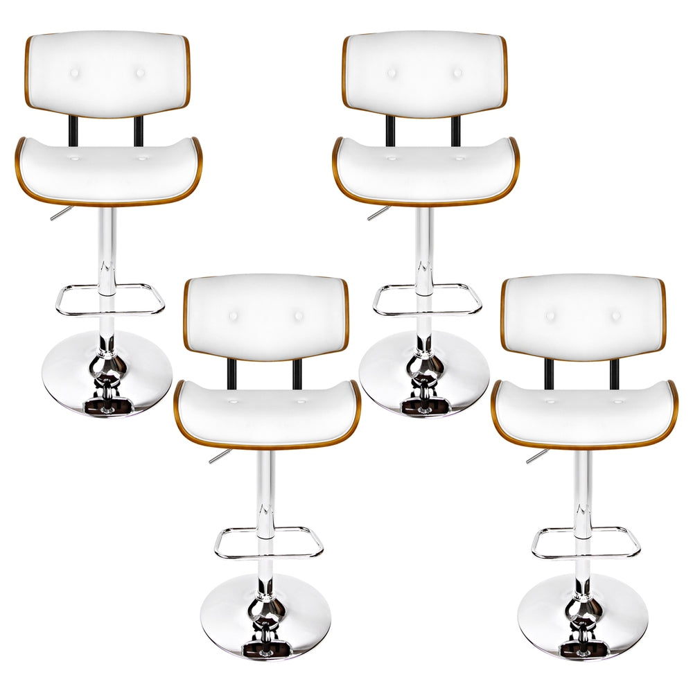 Cherry PU Leather Gas-Lift Swivel Bar Stool Set of 4 – White
