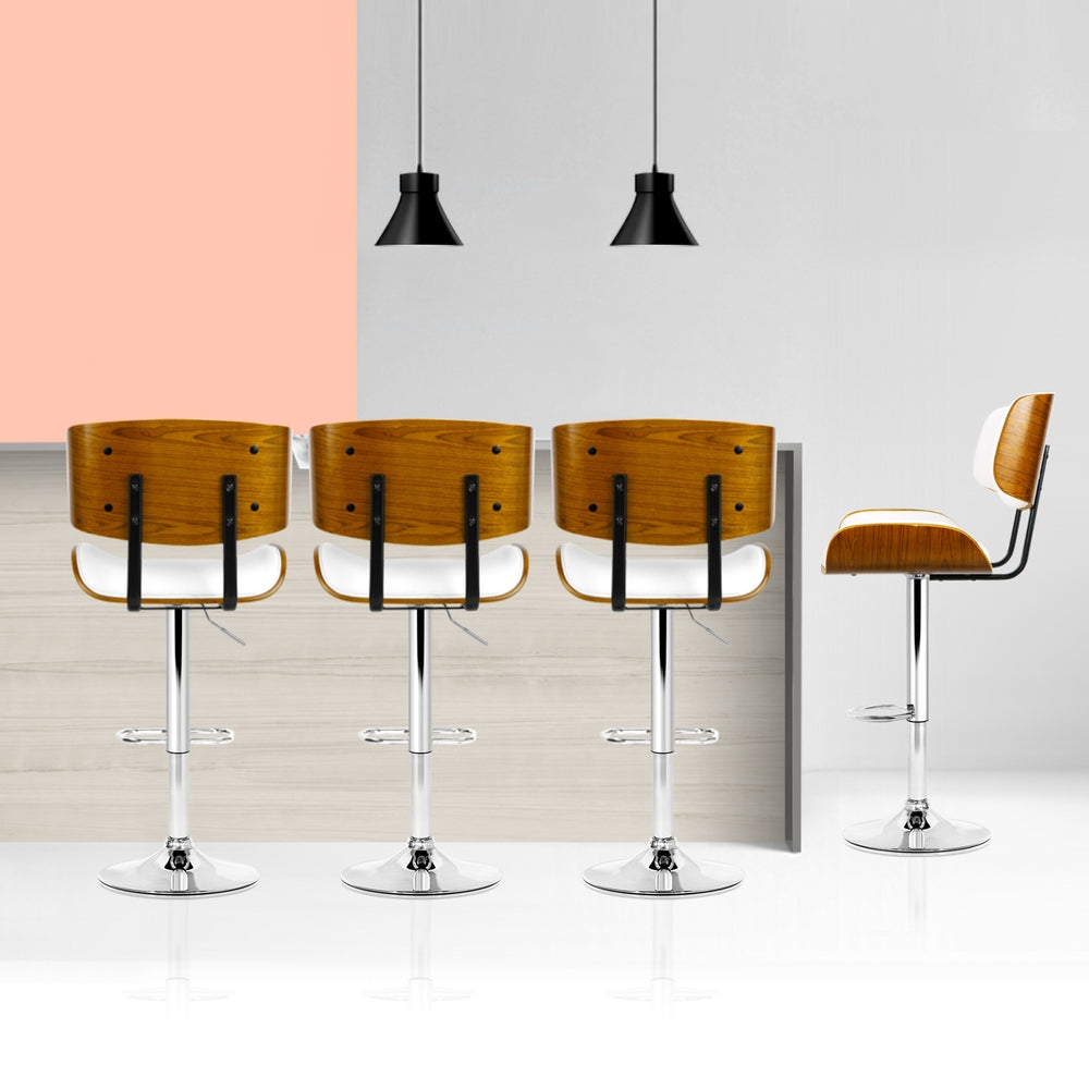 Cherry PU Leather Gas-Lift Swivel Bar Stool Set of 4 – White