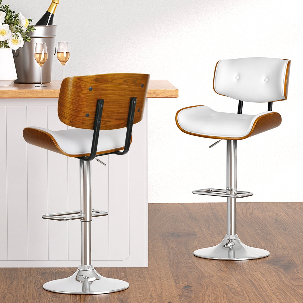 Cherry PU Leather Gas-Lift Swivel Bar Stool Set of 4 – White