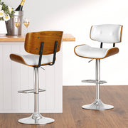 Cherry PU Leather Gas-Lift Swivel Bar Stool Set of 4 – White