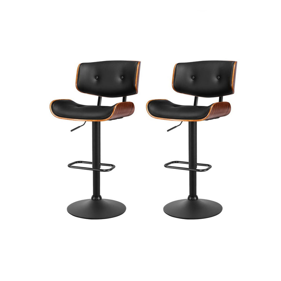 Cherry PU Leather Gas-Lift Swivel Bar Stool Set of 2 – Black