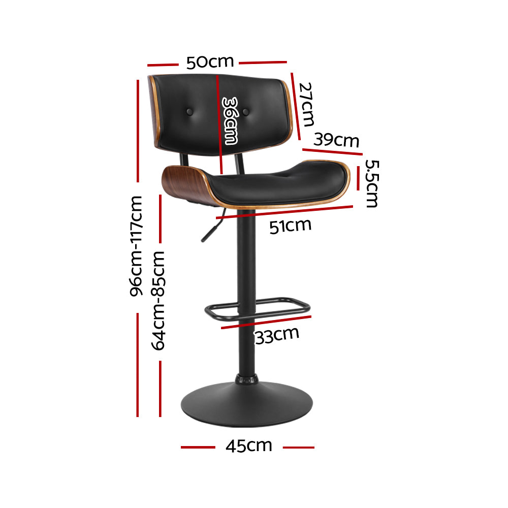 Cherry PU Leather Gas-Lift Swivel Bar Stool Set of 2 – Black