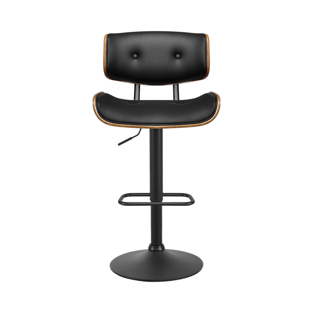 Cherry PU Leather Gas-Lift Swivel Bar Stool Set of 2 – Black