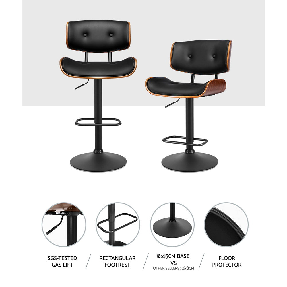 Cherry PU Leather Gas-Lift Swivel Bar Stool Set of 2 – Black