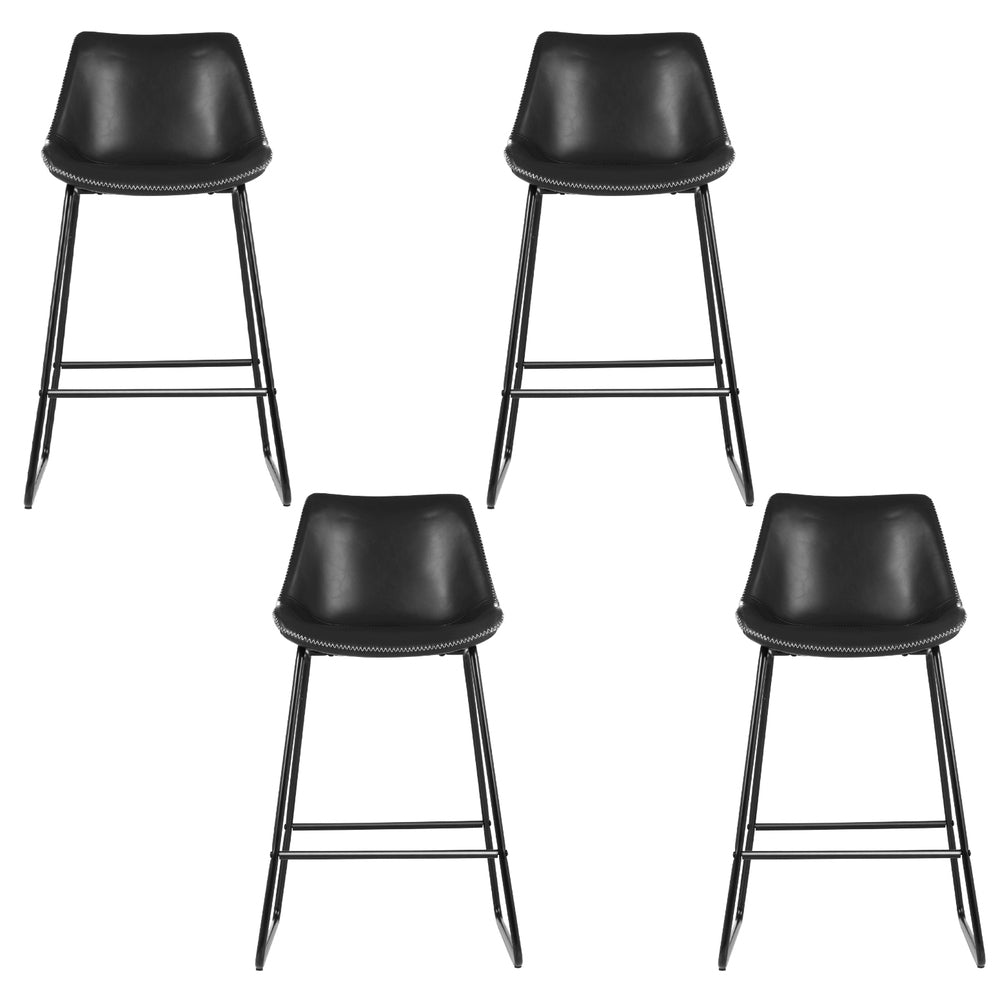 Fenella PU Leather Bar Stool Set of 4 – Black