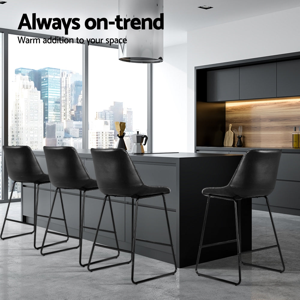 Fenella PU Leather Bar Stool Set of 4 – Black