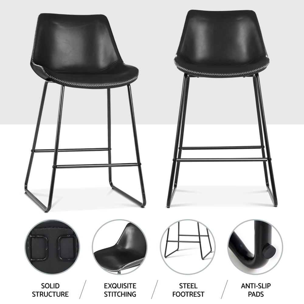Fenella PU Leather Bar Stool Set of 4 – Black