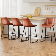 Fenella PU Leather Bar Stool Set of 4 – Brown — image 1