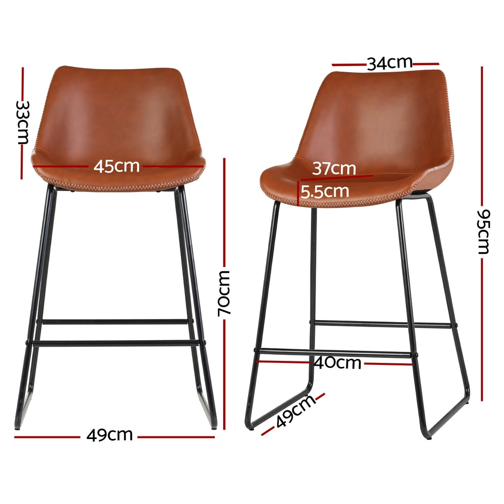 Fenella PU Leather Bar Stool Set of 4 – Brown — image 2