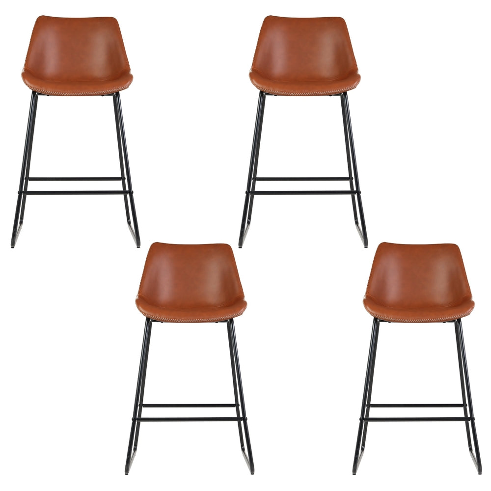 Fenella PU Leather Bar Stool Set of 4 – Brown — image 3