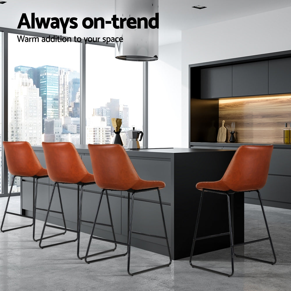 Fenella PU Leather Bar Stool Set of 4 – Brown — image 4