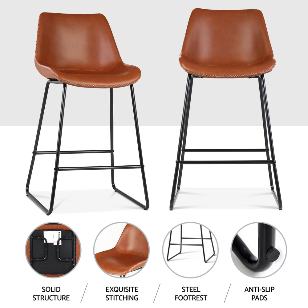 Fenella PU Leather Bar Stool Set of 4 – Brown — image 5