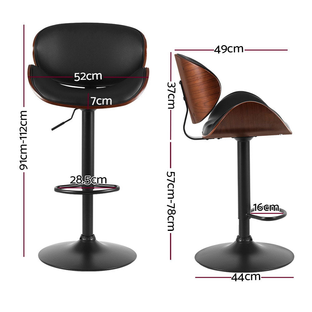 Joyce PU Leather Gas-Lift Swivel Bar Stool Set of 2 – Black