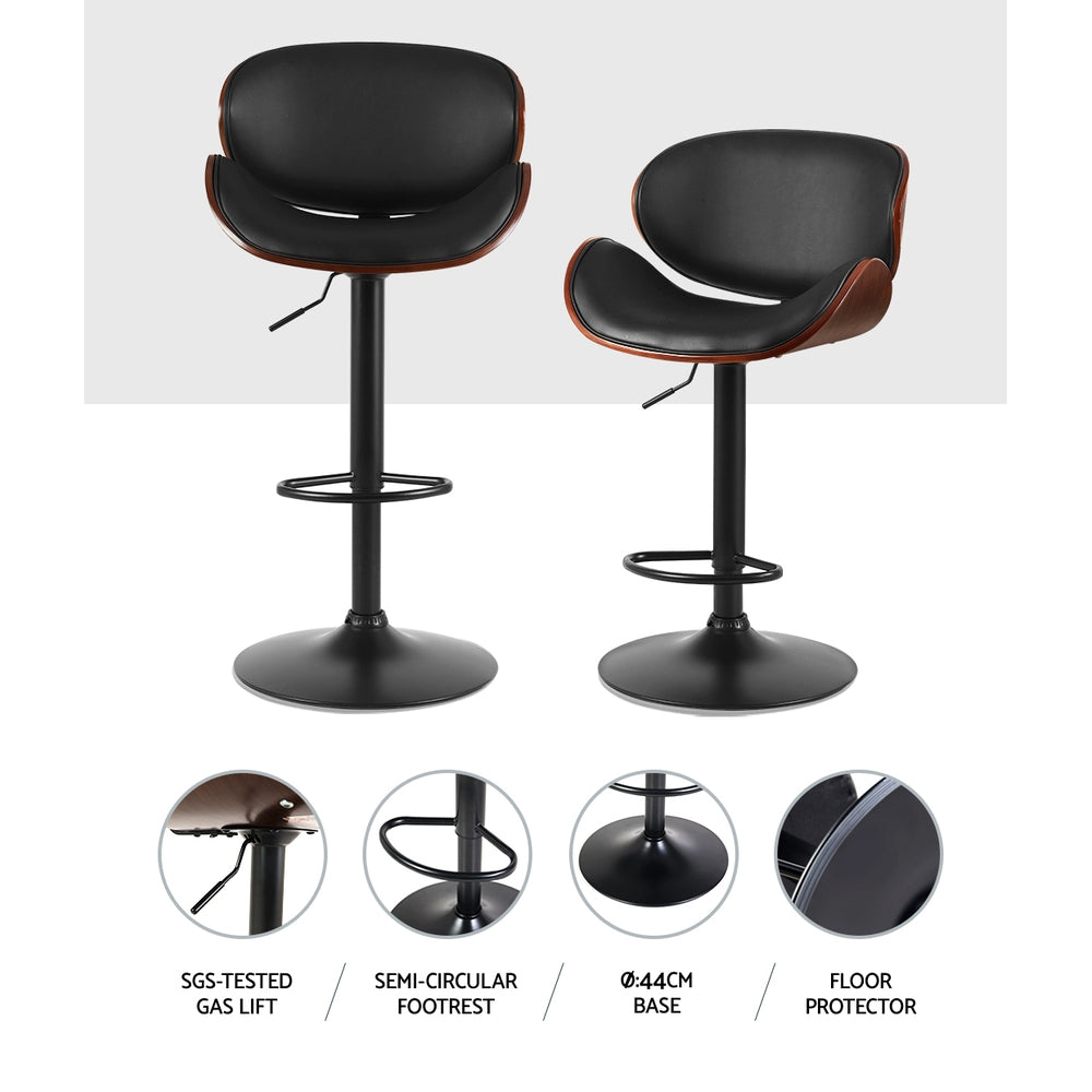 Joyce PU Leather Gas-Lift Swivel Bar Stool Set of 2 – Black