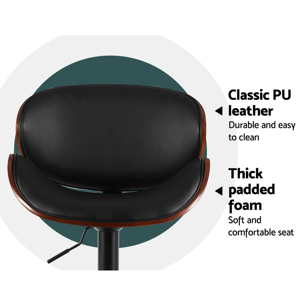 Joyce PU Leather Gas-Lift Swivel Bar Stool Set of 2 – Black
