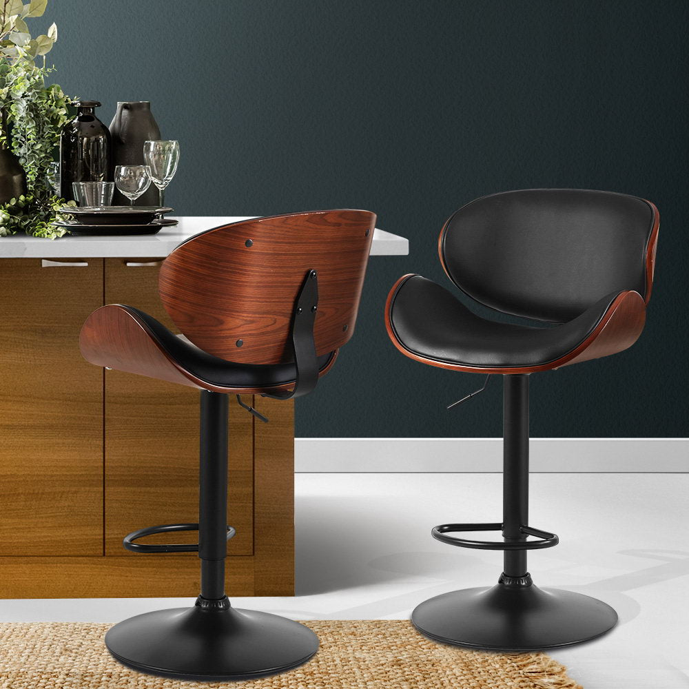 Joyce PU Leather Gas-Lift Swivel Bar Stool Set of 2 – Black