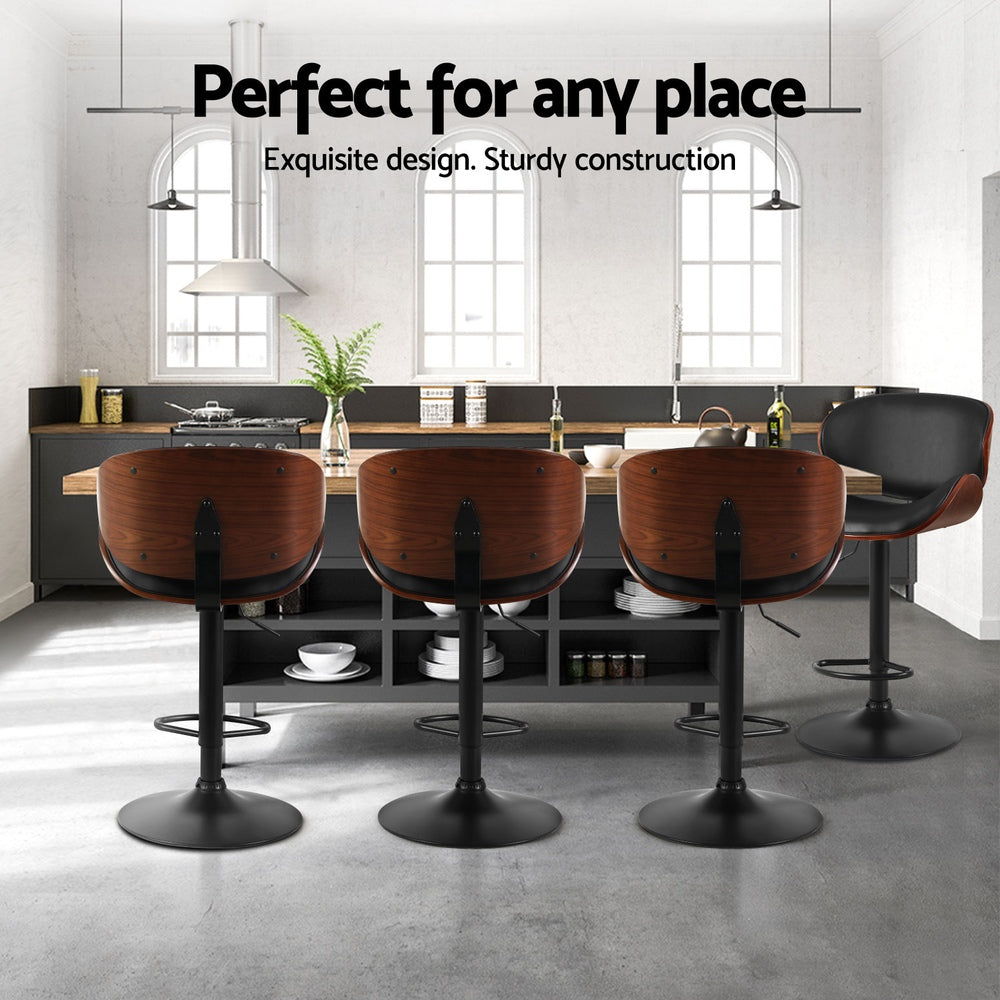 Joyce PU Leather Gas-Lift Swivel Bar Stool Set of 4 – Black