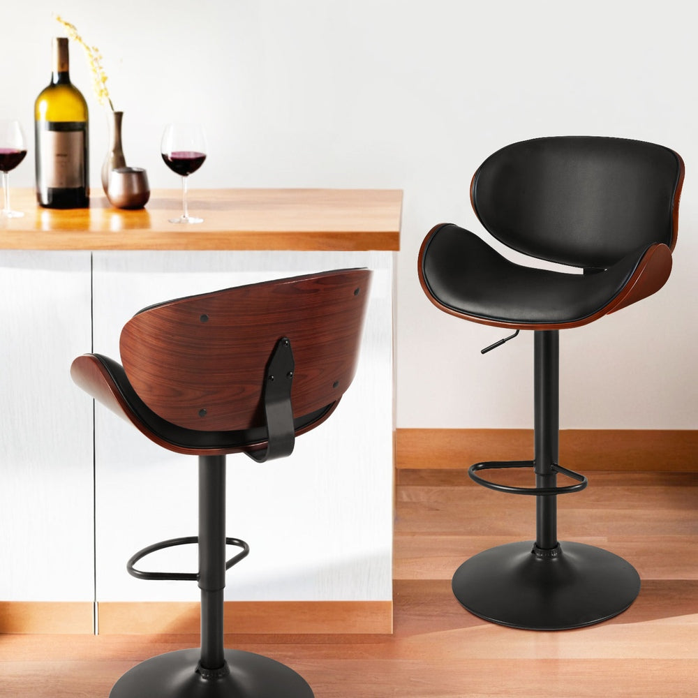 Joyce PU Leather Gas-Lift Swivel Bar Stool Set of 4 – Black