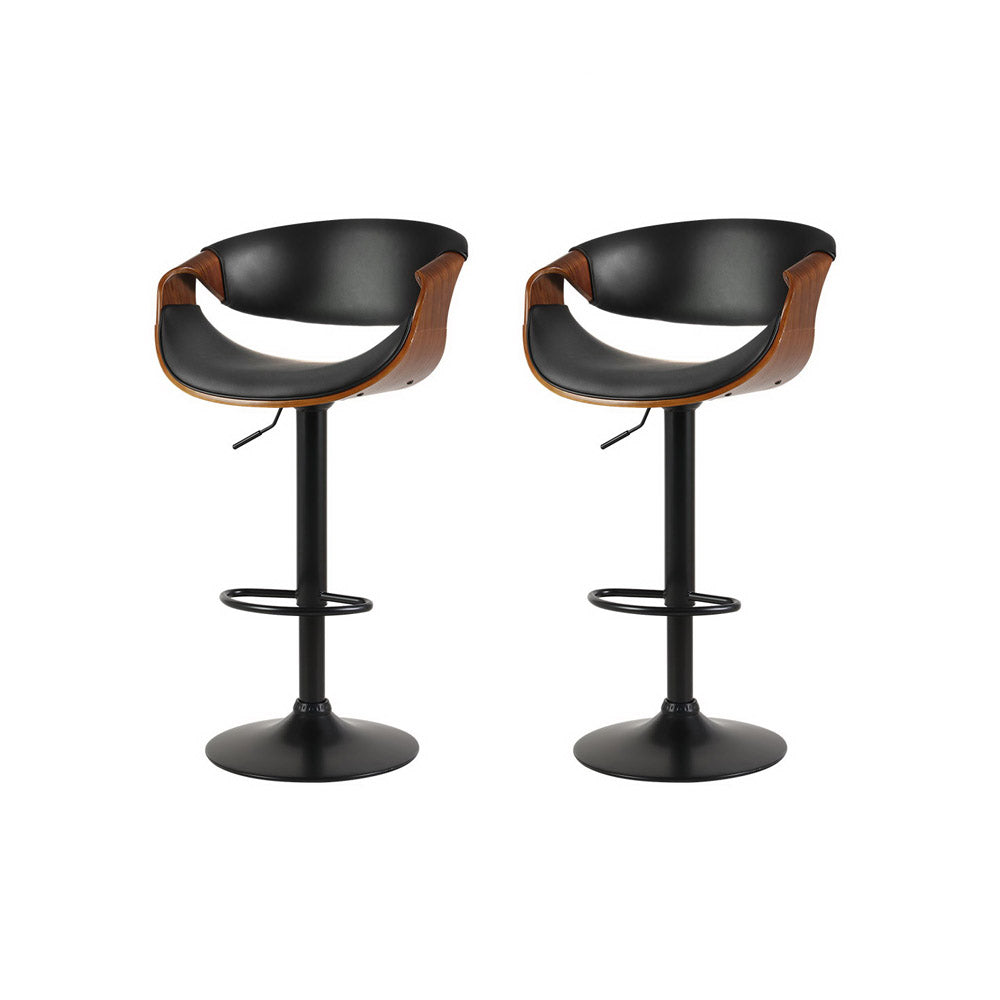 Ambrus PU Leather Gas-Lift Swivel Bar Stool Set of 2 – Black