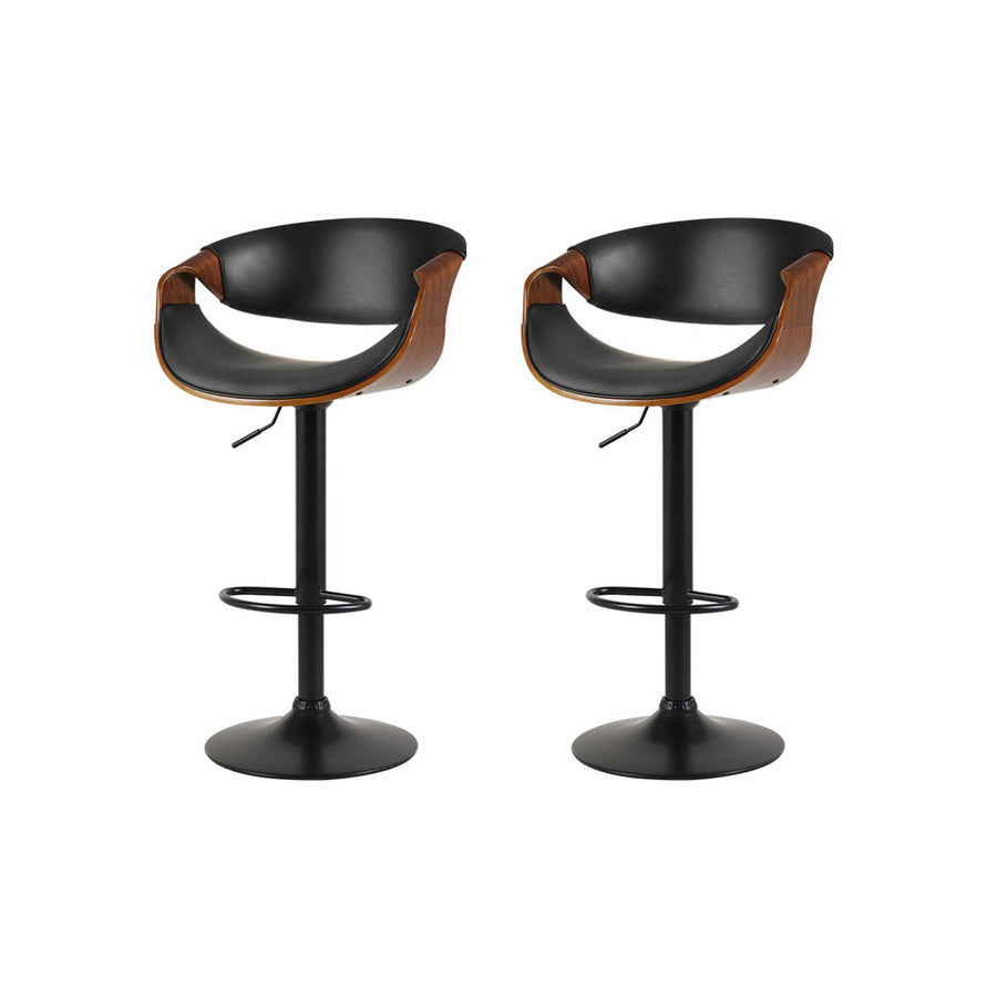 Ambrus PU Leather Gas-Lift Swivel Bar Stool Set of 2 – Black