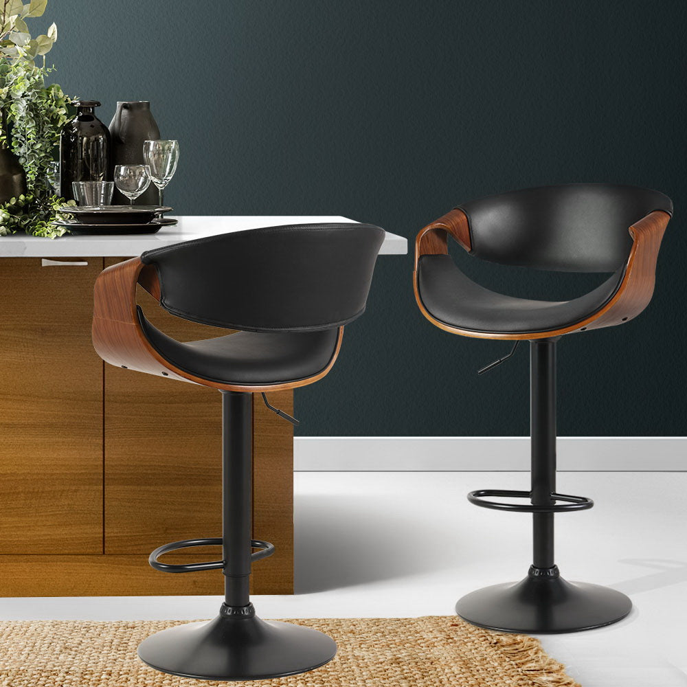 Ambrus PU Leather Gas-Lift Swivel Bar Stool Set of 2 – Black