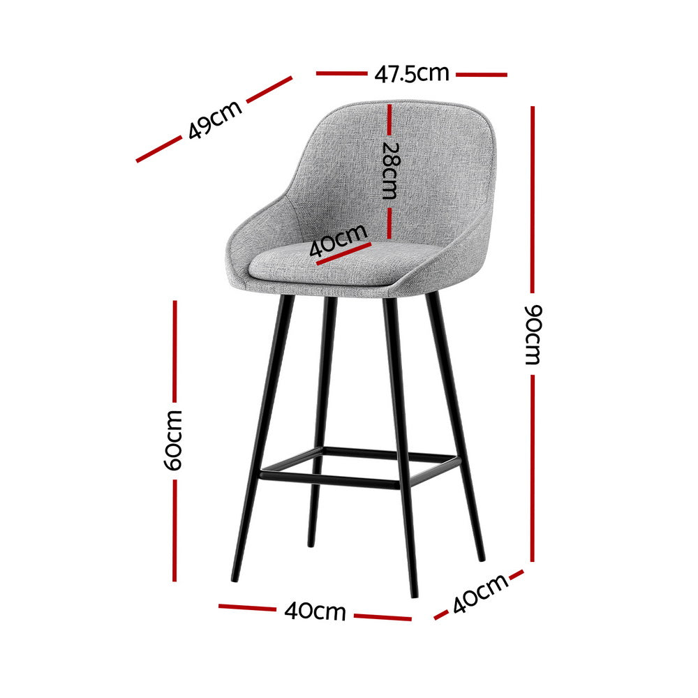 Bailey Fabric Bar Stool Set of 2 – Grey